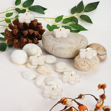 Scented Flowered Shaped Tealights for Home Decor | Set of 6 ((WHITE - Jasmine)