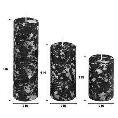 Set of 3 Fragrance Pillar Candles Marble Finish (Black - Flora by Gucci)