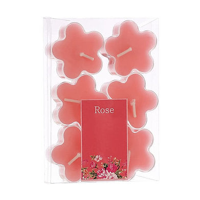 Scented Flowered Shaped Tealights for Home Decor | Set of 6 ((PINK - Rose)