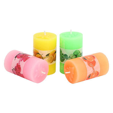 Pillar Candle Set of 4 , ( Rose , Orange , Green Apple , Lemon)
