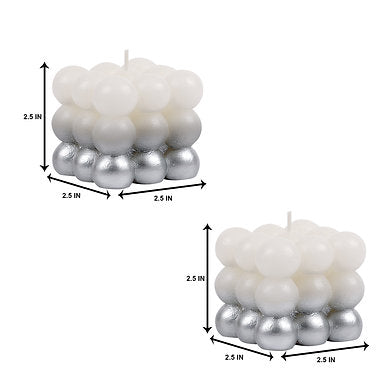 Paraffin Wax Golden lacquered Bubble Cube Candle Set of 2 (Silver)