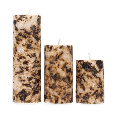 Set of 3 Fragrance Pillar Candles Marble Finish (Brown - Coffee)