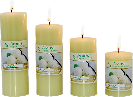 Set of 4 Fragrance Pillar Candles (Vanilla - Yellow)