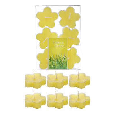 Scented Flowered Shaped Tealights for Home Decor | Set of 6 ((YELLOW - Lemon)