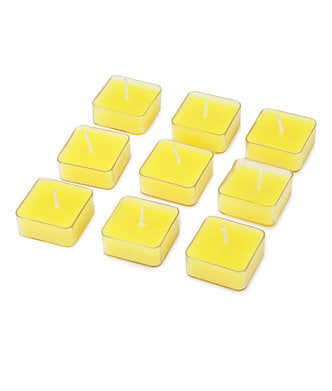 Scented Square Shaped Tealights Pack of 9 (Lemon Grass - Yellow)