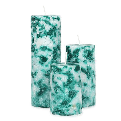 Set of 3 Fragrance Pillar Candles Marble Finish (Green Apple)