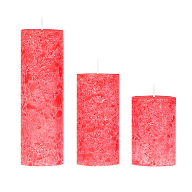 Set of 3 Fragrance Pillar Candles Marble Finish (Rose Fragrance)