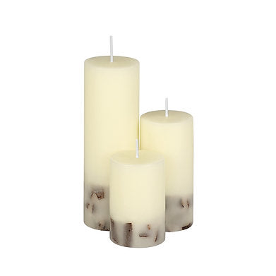 Set of 3 Fragrance Pillar Candles Marble Finish (White Cinnamon Sticks)