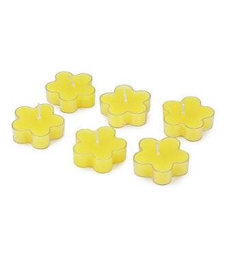 Scented Flowered Shaped Tealights for Home Decor | Set of 6 ((YELLOW - Lemon)