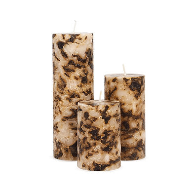 Set of 3 Fragrance Pillar Candles Marble Finish (Brown - Coffee)