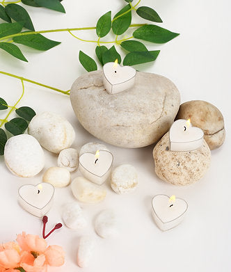 Scented Heart Shaped Tealights for Home Decor | Set of 10 (White - Jasmine)