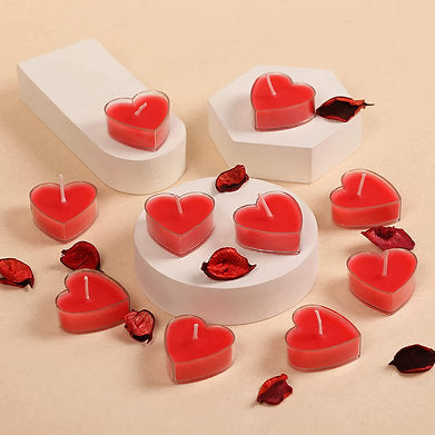 Scented Heart Shaped Tealights for Home Decor | Set of 10 (RED - Rose)