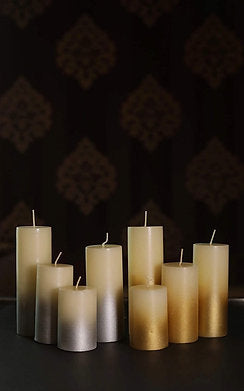 Scented Golden Lacquer Pillar Candles Set of 4| Vanilla Fragrance (Gold)