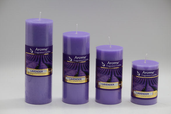 Set of 4 Fragrance Pillar Candles (Lavender - Purple)