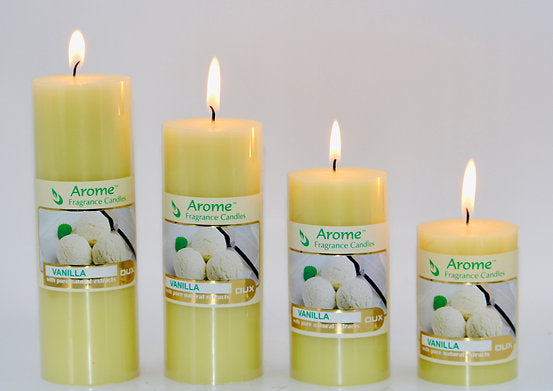 Set of 4 Fragrance Pillar Candles (Vanilla - Yellow)