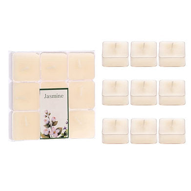Scented Square Shaped Tealights Pack of 9 (Jasmine - White)