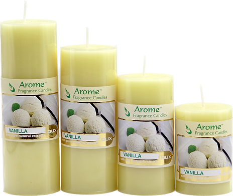Set of 4 Fragrance Pillar Candles (Vanilla - Yellow)