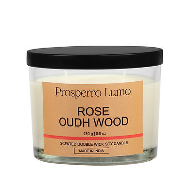 Premium Scented Soy Wax Dual Wick Votive Jar Candle (ROSE OUDH WOOD)