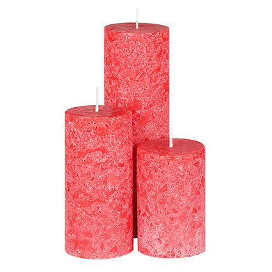 Set of 3 Fragrance Pillar Candles Marble Finish (Rose Fragrance)
