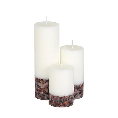 Set of 3 Fragrance Pillar Candles Marble Finish (White Rose Petals)