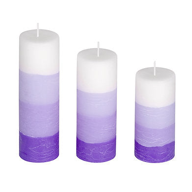 Set of 3 Fragrance Pillar Candles Shade Finish (Purple - Lavender)