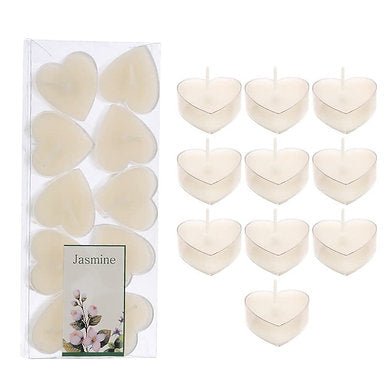 Scented Heart Shaped Tealights for Home Decor | Set of 10 (White - Jasmine)