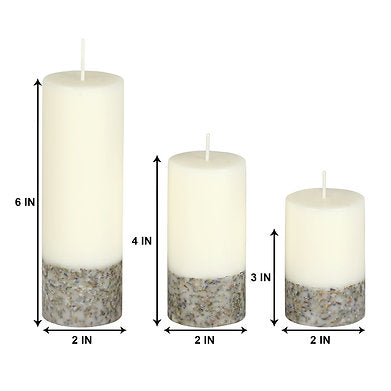 Set of 3 Fragrance Pillar Candles Marble Finish (White Lavender Petals)