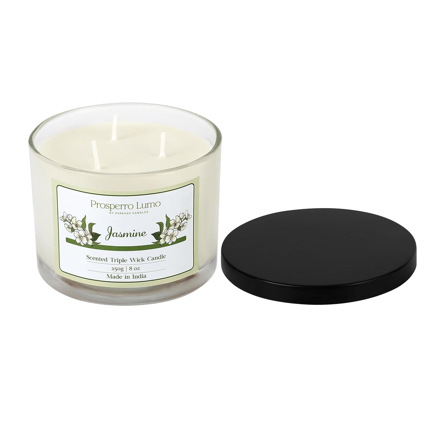 PROSPERRO LUMO by Parkash Candles || 3 Wick Soy Wax Scented Candle | 35 Hours Burn Time | Long Lasting Premium Candles | Ideal for Home Décor, Gifting & Aromatherapy (Jasmine)