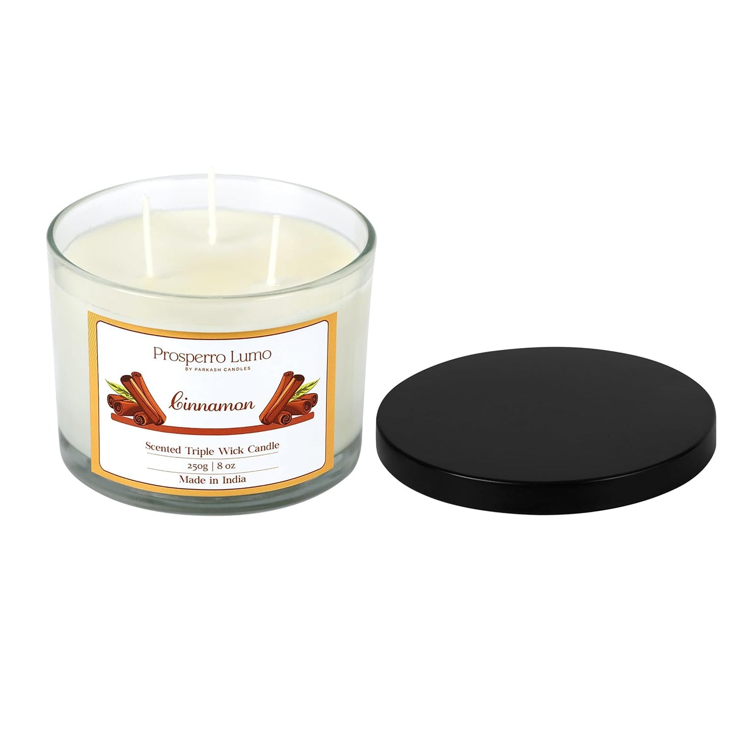 3 Wick Soy Wax Scented Candle | 35 Hours Burn Time | Long Lasting Premium Candles | Ideal for Home Décor, Gifting & Aromatherapy (Cinnamon)