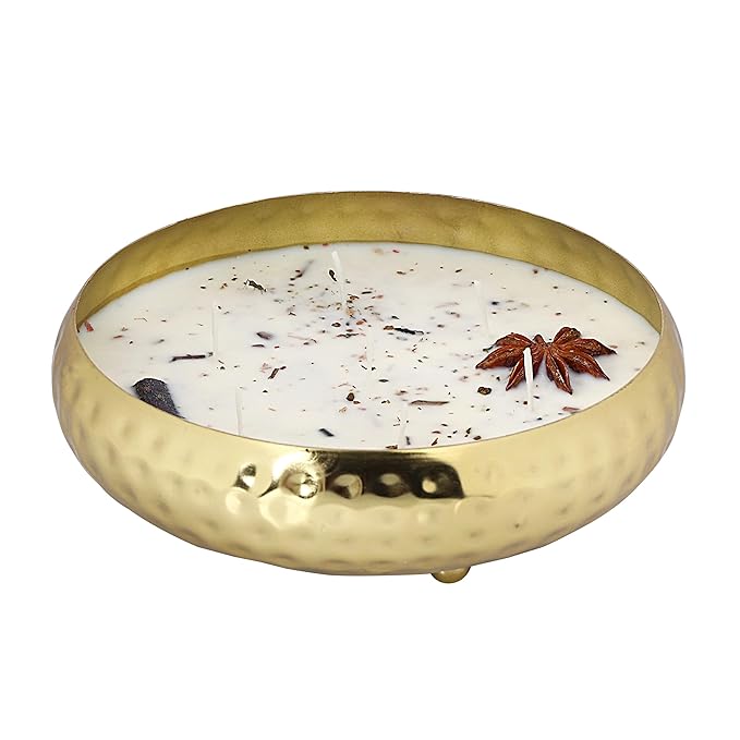 PROSPERRO LUMO by Parkash Candles Peach in The Star | Premium Seven Wick Soy Wax Candle in Brass Finish Bowl β Home Decor