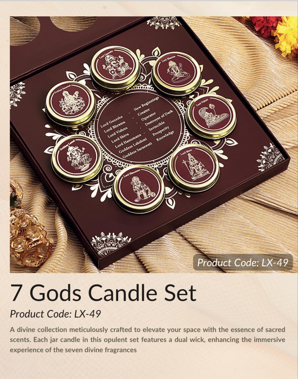 PROSPERRO LUMO by Parkash Candles Luxury 7 God Premium Fragrances Candle Set || Dual Wick || PANCHAMRIT || KUMKUMADI || MOGRA || BAKHOOR || VIBHUTI || Kesar Chandan || Clove & Cedar