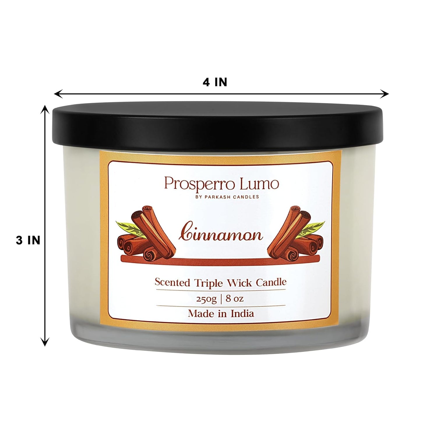 3 Wick Soy Wax Scented Candle | 35 Hours Burn Time | Long Lasting Premium Candles | Ideal for Home Décor, Gifting & Aromatherapy (Cinnamon)