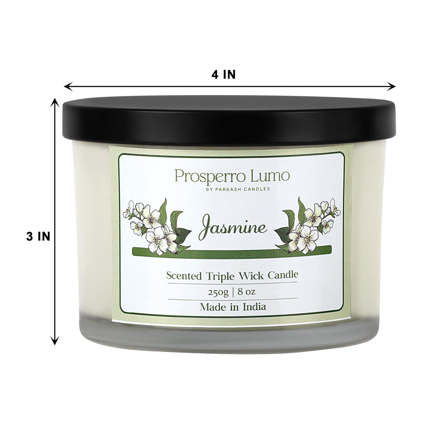 PROSPERRO LUMO by Parkash Candles || 3 Wick Soy Wax Scented Candle | 35 Hours Burn Time | Long Lasting Premium Candles | Ideal for Home Décor, Gifting & Aromatherapy (Jasmine)