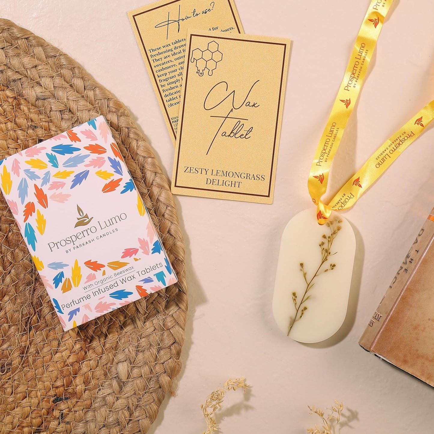 PROSPERRO LUMO by Parkash Candles Beeswax tablets Wardrobe Freshener, Bathroom Fragrance, Almirah, Closets, Drawers, Cupboards & in All-Compact Spaces, Made in India (ZESTY LEMONGRASS)