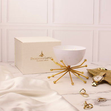 Parkash Candles Modern Bowl Scented Candle with Decorative Brass Stand Soy Wax