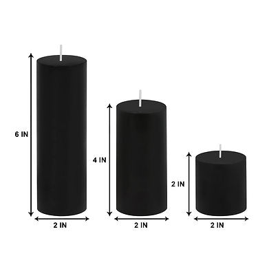 Unscented Pillar Candles Set of 3 || 2x2, 2x4, 2x6 Inches Black