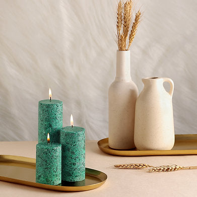 Set of 3 Fragrance Pillar Candles Marble Finish (Mogra Fragrance)
