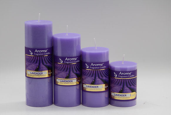 Set of 4 Fragrance Pillar Candles (Lavender - Purple)