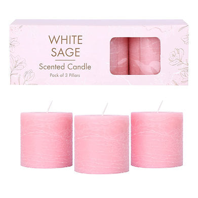 Set of 3 Scented Pillar Candles , (White SAGE)