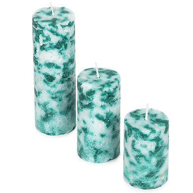 Set of 3 Fragrance Pillar Candles Marble Finish (Green Apple)