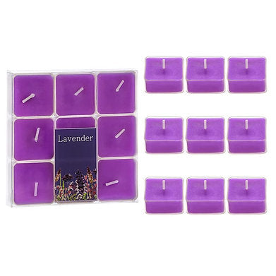 Scented Square Shaped Tealights Pack of 9 (Lavender - Purple)