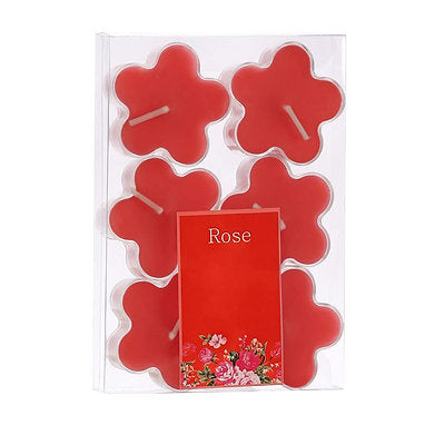 Scented Flowered Shaped Tealights for Home Decor | Set of 6 ((RED - Rose)