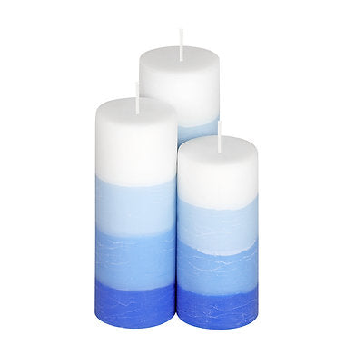 Set of 3 Fragrance Pillar Candles Shade Finish (Blue - Ocean Blue)