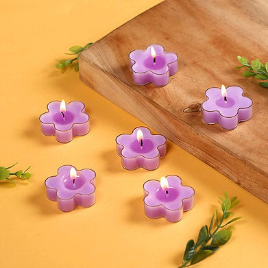 Scented Flowered Shaped Tealights for Home Decor | Set of 6 ((PURPLE - Lavender)