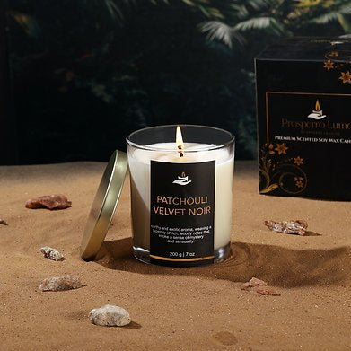 Premium Votive Jar Scented Soy Wax Candle (Patchouli Velvet Noir)
