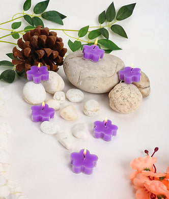 Scented Flowered Shaped Tealights for Home Decor | Set of 6 ((PURPLE - Lavender)