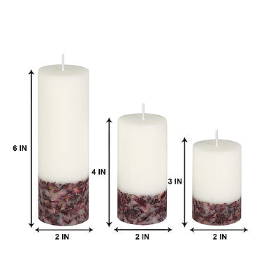 Set of 3 Fragrance Pillar Candles Marble Finish (White Rose Petals)