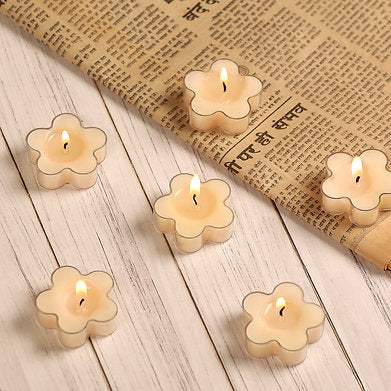 Scented Flowered Shaped Tealights for Home Decor | Set of 6 ((WHITE - Jasmine)