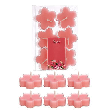 Scented Flowered Shaped Tealights for Home Decor | Set of 6 ((PINK - Rose)