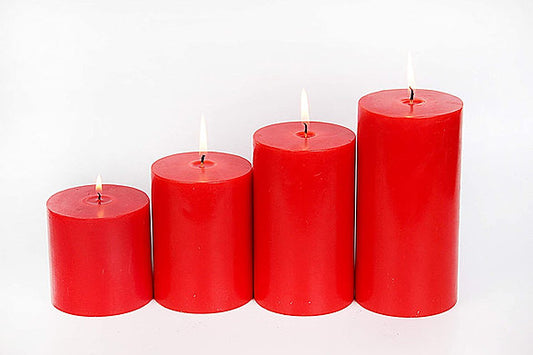 Paraffin Wax Scented Pillar Candle (Red), Set of 4